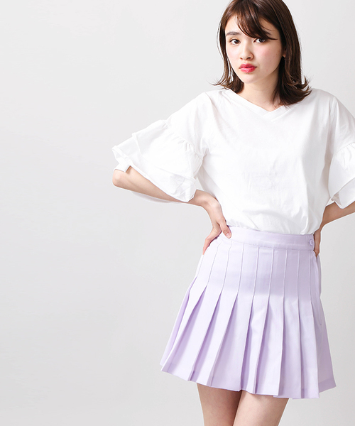 WEGO（ウィゴー）の「WEGO/無地プリーツミニスカート（スカート・レディース・ブラック/レッド/ホワイト/ネイビー/ホワイト系その他/ブラック系その他/ライム/ライトパープル/ピンク系その他/ブルー/ライトイエロー/サックスブルー/ライトピンク/ブルー系その他/レッド系その他/パープル系その他/ピンク・FREE）」の11枚目の写真