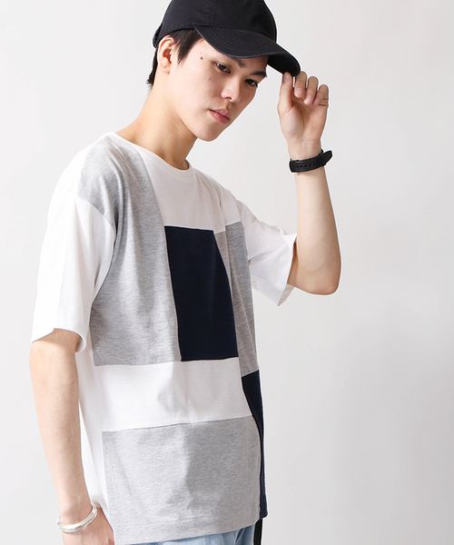 WEGO(ウィゴー)の「WEGO/ミックスパネルカットソー(Tシャツ/カットソー・メンズ・サックスブルー/ネイビー/ホワイト/マスタード/グレー/ワイン/ダークグリーン・LARGE/MEDIUM)」の4枚目の写真