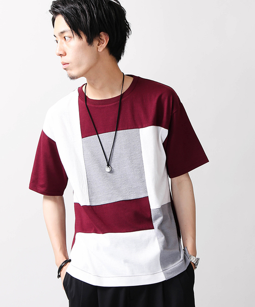 WEGO(ウィゴー)の「WEGO/ミックスパネルカットソー(Tシャツ/カットソー・メンズ・サックスブルー/ネイビー/ホワイト/マスタード/グレー/ワイン/ダークグリーン・LARGE/MEDIUM)」の7枚目の写真