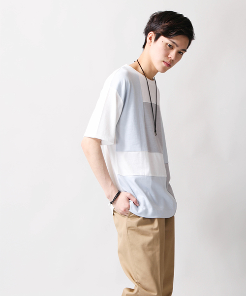 WEGO(ウィゴー)の「WEGO/ミックスパネルカットソー(Tシャツ/カットソー・メンズ・サックスブルー/ネイビー/ホワイト/マスタード/グレー/ワイン/ダークグリーン・LARGE/MEDIUM)」の21枚目の写真