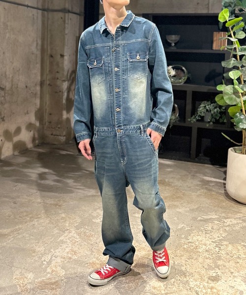 デニム カバーオール オールインワン ツナギ ワークウェア バイカー