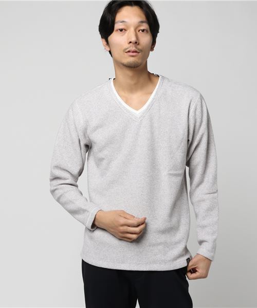 ボーダーブークレフリースフェイクVネックTシャツカットソー ボーダーブークレフリースフェイクVネックTシャツカットソー