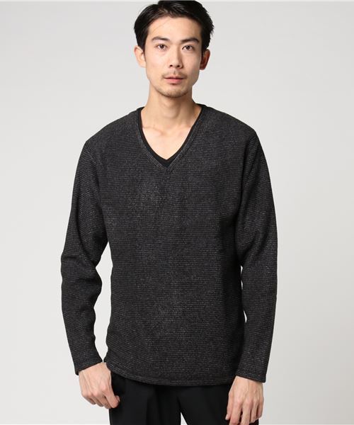 ボーダーブークレフリースフェイクVネックTシャツカットソー ボーダーブークレフリースフェイクVネックTシャツカットソー