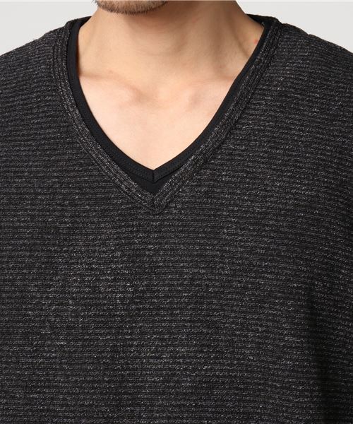 ボーダーブークレフリースフェイクVネックTシャツカットソー ボーダーブークレフリースフェイクVネックTシャツカットソー
