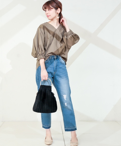 natural couture（ナチュラルクチュール）の「袖口ゴムドルマンスキッパー（シャツ/ブラウス・レディース・カーキ/アイボリー/その他・FREE）」の5枚目の写真