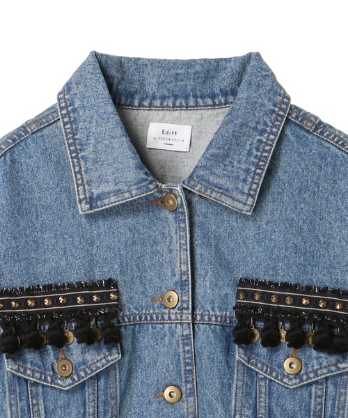 Editt by YECCA VECCA（エディットバイイェッカヴェッカ）の「コインフリンジ×スタッズジャケット②（ブルゾン・レディース・インディゴブルー・FREE）」の6枚目の写真
