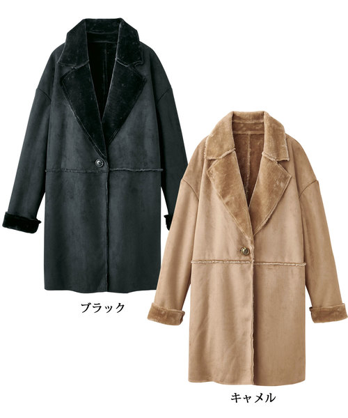 GeeRA(ジーラ)の「フェイクムートンチェスターコート(チェスターコート・レディース・ブラック/キャメル・MEDIUM/LARGE/X-LARGE)」の3枚目の写真