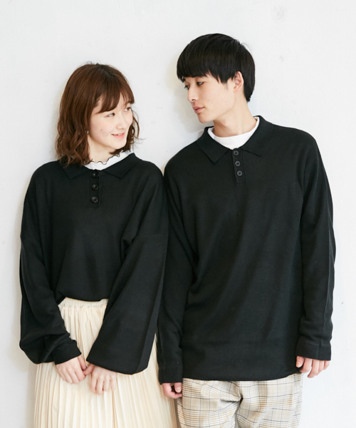 PairPair(ペアペア)の「袖ボリュームニットポロシャツ(ポロシャツ・レディース・ライトグレー/ブラック/ラベンダー・FREE)」の2枚目の写真