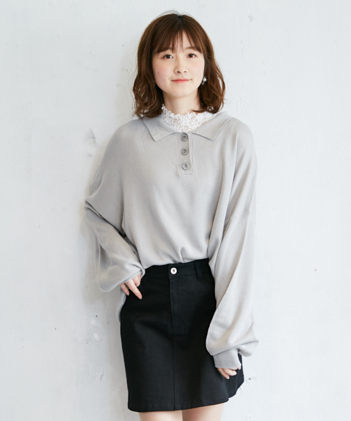 PairPair(ペアペア)の「袖ボリュームニットポロシャツ(ポロシャツ・レディース・ライトグレー/ブラック/ラベンダー・FREE)」の21枚目の写真