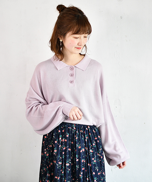 PairPair(ペアペア)の「袖ボリュームニットポロシャツ(ポロシャツ・レディース・ライトグレー/ブラック/ラベンダー・FREE)」の9枚目の写真