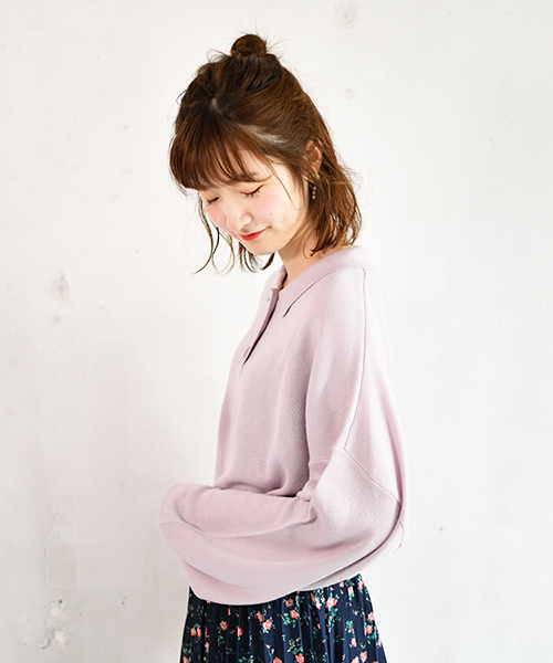 PairPair(ペアペア)の「袖ボリュームニットポロシャツ(ポロシャツ・レディース・ライトグレー/ブラック/ラベンダー・FREE)」の22枚目の写真