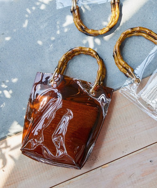 KOBE LETTUCE（コウベレタス）の「かごポーチ付きバンブーハンドルクリアビニールバッグ（ハンドバッグ・レディース・その他1/その他2/その他3・FREE）」の3枚目の写真