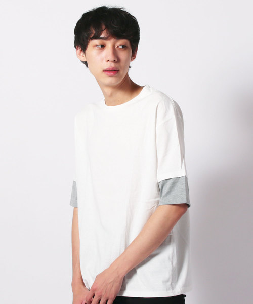 SHISKY（シスキー）の「袖フェイク半袖BIGTシャツ（Tシャツ/カットソー・メンズ・チャコールグレー/ブラック/ネイビー/オフホワイト/カーキ/杢グレー・LL/M/L）」の4枚目の写真