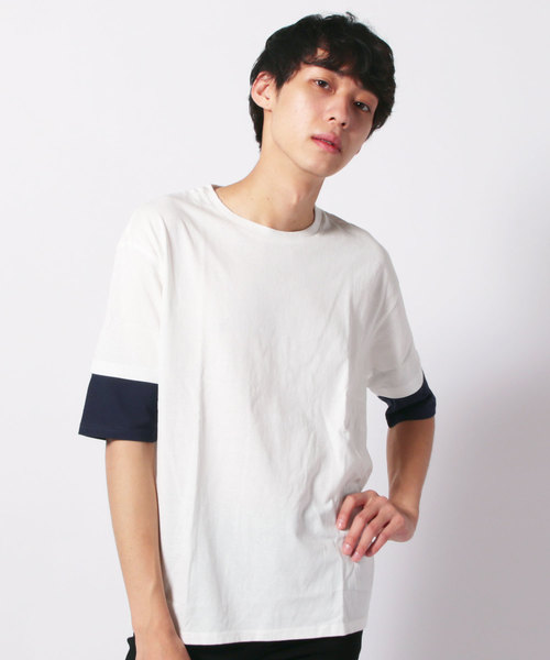 SHISKY（シスキー）の「袖フェイク半袖BIGTシャツ（Tシャツ/カットソー・メンズ・チャコールグレー/ブラック/ネイビー/オフホワイト/カーキ/杢グレー・LL/M/L）」の6枚目の写真