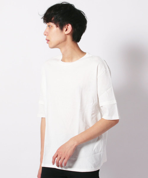 SHISKY（シスキー）の「袖フェイク半袖BIGTシャツ（Tシャツ/カットソー・メンズ・チャコールグレー/ブラック/ネイビー/オフホワイト/カーキ/杢グレー・LL/M/L）」の2枚目の写真