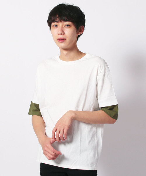 SHISKY（シスキー）の「袖フェイク半袖BIGTシャツ（Tシャツ/カットソー・メンズ・チャコールグレー/ブラック/ネイビー/オフホワイト/カーキ/杢グレー・LL/M/L）」の5枚目の写真