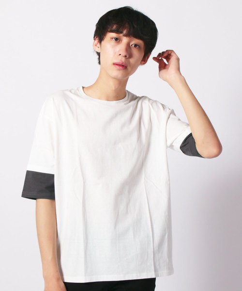 SHISKY（シスキー）の「袖フェイク半袖BIGTシャツ（Tシャツ/カットソー・メンズ・チャコールグレー/ブラック/ネイビー/オフホワイト/カーキ/杢グレー・LL/M/L）」の3枚目の写真
