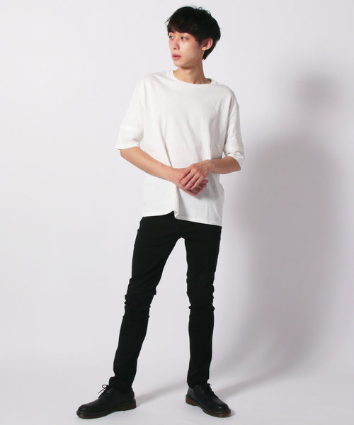 SHISKY（シスキー）の「袖フェイク半袖BIGTシャツ（Tシャツ/カットソー・メンズ・チャコールグレー/ブラック/ネイビー/オフホワイト/カーキ/杢グレー・LL/M/L）」の9枚目の写真