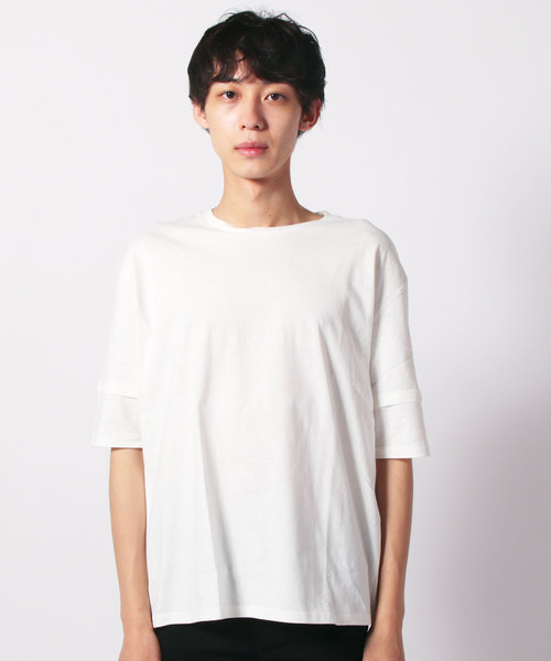 SHISKY（シスキー）の「袖フェイク半袖BIGTシャツ（Tシャツ/カットソー・メンズ・チャコールグレー/ブラック/ネイビー/オフホワイト/カーキ/杢グレー・LL/M/L）」の8枚目の写真