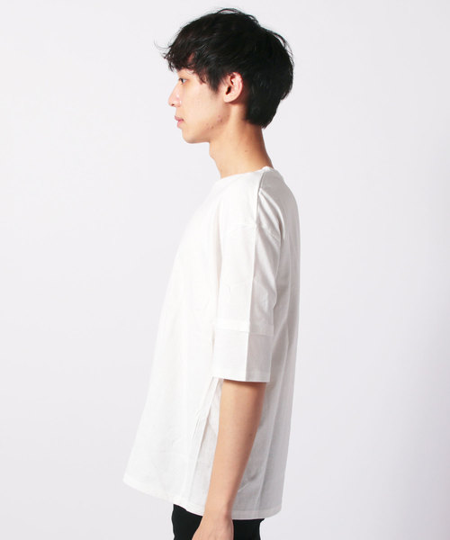 SHISKY（シスキー）の「袖フェイク半袖BIGTシャツ（Tシャツ/カットソー・メンズ・チャコールグレー/ブラック/ネイビー/オフホワイト/カーキ/杢グレー・LL/M/L）」の7枚目の写真
