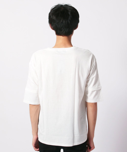 SHISKY（シスキー）の「袖フェイク半袖BIGTシャツ（Tシャツ/カットソー・メンズ・チャコールグレー/ブラック/ネイビー/オフホワイト/カーキ/杢グレー・LL/M/L）」の10枚目の写真