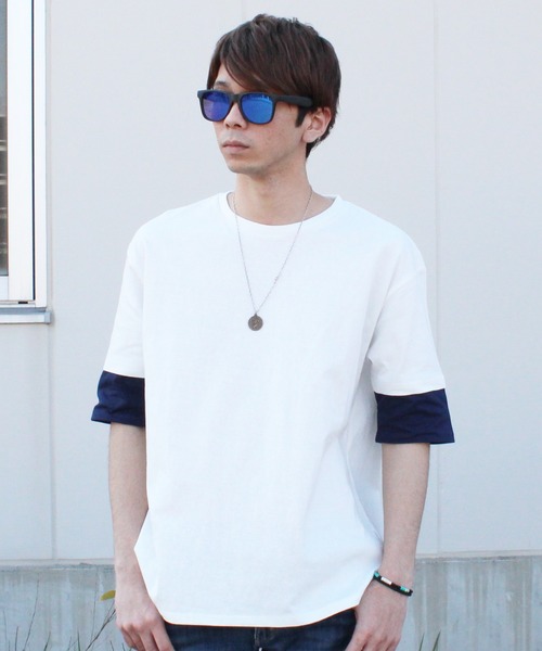 SHISKY（シスキー）の「袖フェイク半袖BIGTシャツ（Tシャツ/カットソー・メンズ・チャコールグレー/ブラック/ネイビー/オフホワイト/カーキ/杢グレー・LL/M/L）」の22枚目の写真
