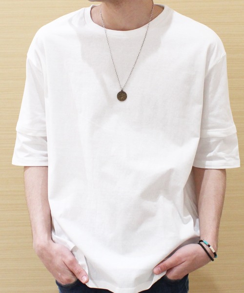SHISKY（シスキー）の「袖フェイク半袖BIGTシャツ（Tシャツ/カットソー・メンズ・チャコールグレー/ブラック/ネイビー/オフホワイト/カーキ/杢グレー・LL/M/L）」の21枚目の写真