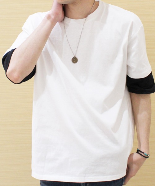 SHISKY（シスキー）の「袖フェイク半袖BIGTシャツ（Tシャツ/カットソー・メンズ・チャコールグレー/ブラック/ネイビー/オフホワイト/カーキ/杢グレー・LL/M/L）」の20枚目の写真