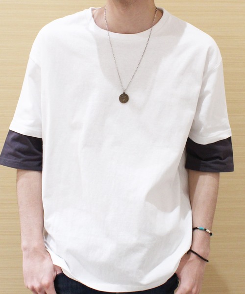 SHISKY（シスキー）の「袖フェイク半袖BIGTシャツ（Tシャツ/カットソー・メンズ・チャコールグレー/ブラック/ネイビー/オフホワイト/カーキ/杢グレー・LL/M/L）」の19枚目の写真