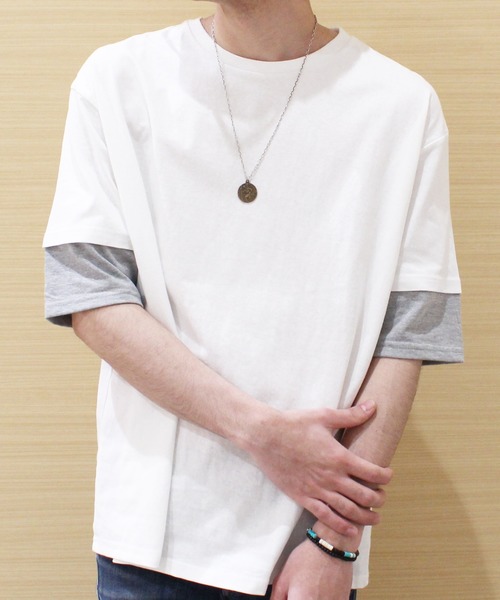 SHISKY（シスキー）の「袖フェイク半袖BIGTシャツ（Tシャツ/カットソー・メンズ・チャコールグレー/ブラック/ネイビー/オフホワイト/カーキ/杢グレー・LL/M/L）」の18枚目の写真