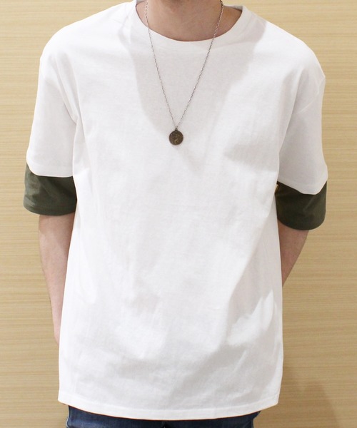 SHISKY（シスキー）の「袖フェイク半袖BIGTシャツ（Tシャツ/カットソー・メンズ・チャコールグレー/ブラック/ネイビー/オフホワイト/カーキ/杢グレー・LL/M/L）」の17枚目の写真