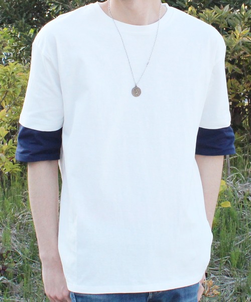 SHISKY（シスキー）の「袖フェイク半袖BIGTシャツ（Tシャツ/カットソー・メンズ・チャコールグレー/ブラック/ネイビー/オフホワイト/カーキ/杢グレー・LL/M/L）」の16枚目の写真