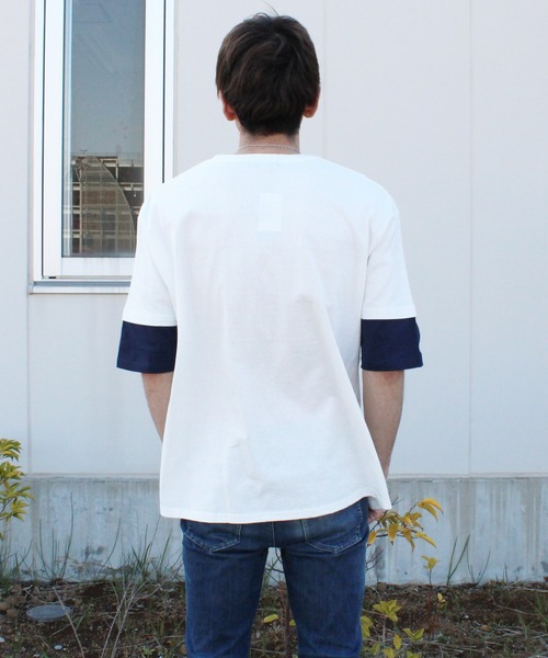 SHISKY（シスキー）の「袖フェイク半袖BIGTシャツ（Tシャツ/カットソー・メンズ・チャコールグレー/ブラック/ネイビー/オフホワイト/カーキ/杢グレー・LL/M/L）」の14枚目の写真