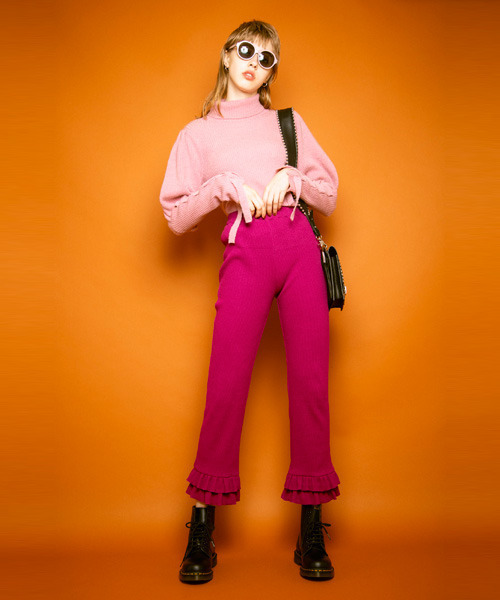 Candy Stripper（キャンディストリッパー）の「FRILL RIB パンツ（その他パンツ・レディース・ブラック/ピンク/グリーン/パープル・2）」の5枚目の写真