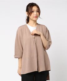 ストレッチレーヨンニット 袖口折り返しカーディガン(LC)