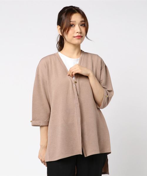 VIBGYOR Women(ヴィブジョー ウィメン)の「ストレッチレーヨンニット 袖口折り返しカーディガン(LC)(カーディガン/ボレロ・レディース・ベージュ/ネイビー/オフホワイト/ローズ・FREE)」の2枚目の写真