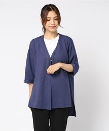 ストレッチレーヨンニット 袖口折り返しカーディガン(LC)
