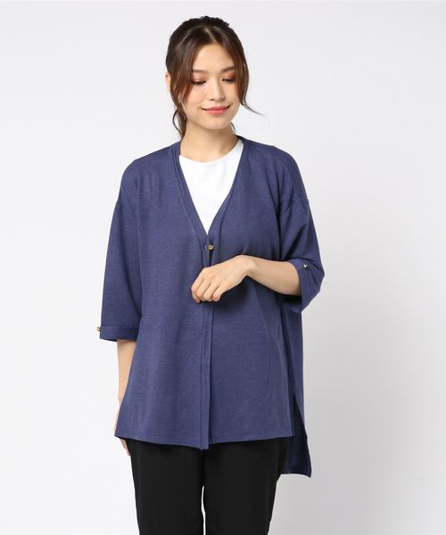 VIBGYOR Women(ヴィブジョー ウィメン)の「ストレッチレーヨンニット 袖口折り返しカーディガン(LC)(カーディガン/ボレロ・レディース・ベージュ/ネイビー/オフホワイト/ローズ・FREE)」の3枚目の写真