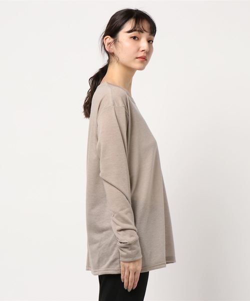 DouDou（ドゥドゥ）の「ウールBIGロンT（Tシャツ/カットソー・レディース・ダークブラウン/ベージュ/オフホワイト・FREE）」の4枚目の写真