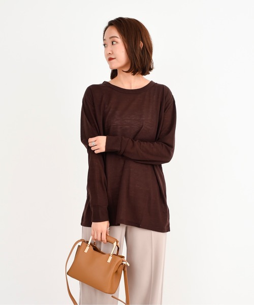 DouDou（ドゥドゥ）の「ウールBIGロンT（Tシャツ/カットソー・レディース・ダークブラウン/ベージュ/オフホワイト・FREE）」の2枚目の写真