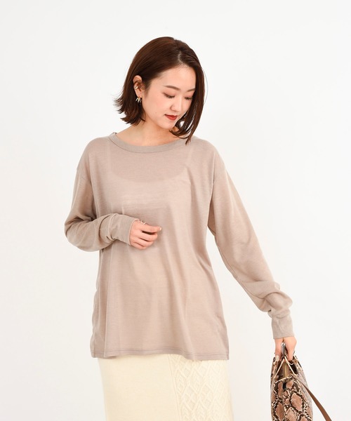 DouDou（ドゥドゥ）の「ウールBIGロンT（Tシャツ/カットソー・レディース・ダークブラウン/ベージュ/オフホワイト・FREE）」の3枚目の写真