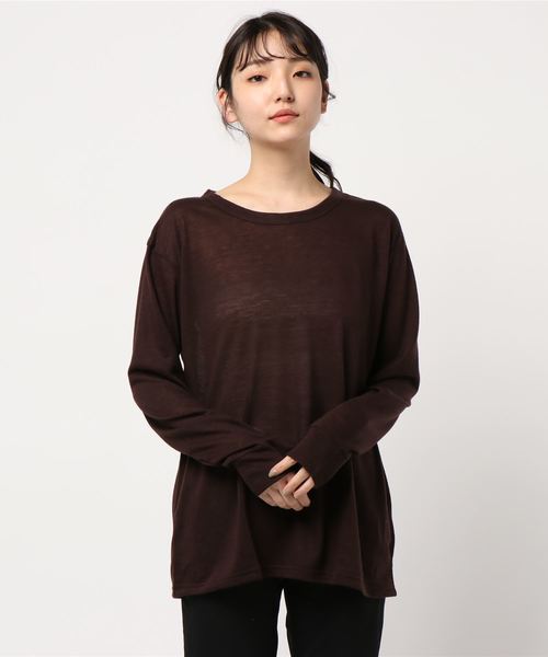 DouDou（ドゥドゥ）の「ウールBIGロンT（Tシャツ/カットソー・レディース・ダークブラウン/ベージュ/オフホワイト・FREE）」の10枚目の写真