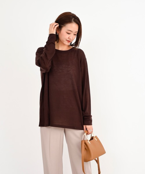 DouDou（ドゥドゥ）の「ウールBIGロンT（Tシャツ/カットソー・レディース・ダークブラウン/ベージュ/オフホワイト・FREE）」の6枚目の写真