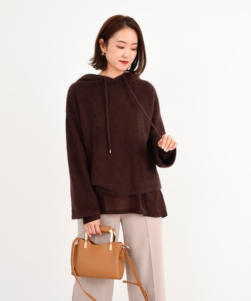 DouDou（ドゥドゥ）の「ウールBIGロンT（Tシャツ/カットソー・レディース・ダークブラウン/ベージュ/オフホワイト・FREE）」の8枚目の写真