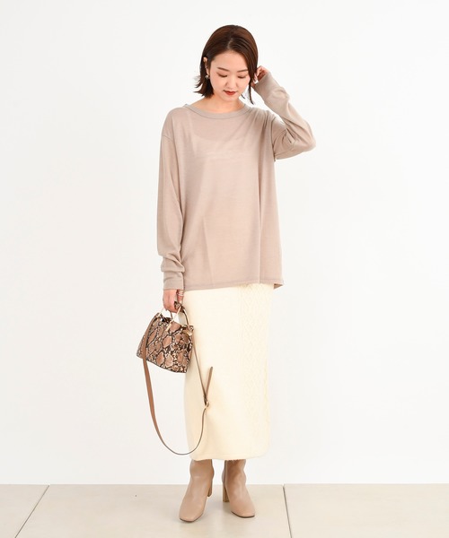 DouDou（ドゥドゥ）の「ウールBIGロンT（Tシャツ/カットソー・レディース・ダークブラウン/ベージュ/オフホワイト・FREE）」の12枚目の写真