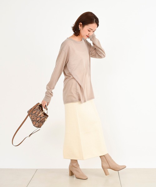 DouDou（ドゥドゥ）の「ウールBIGロンT（Tシャツ/カットソー・レディース・ダークブラウン/ベージュ/オフホワイト・FREE）」の15枚目の写真