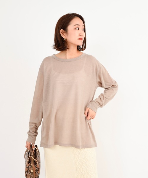 DouDou（ドゥドゥ）の「ウールBIGロンT（Tシャツ/カットソー・レディース・ダークブラウン/ベージュ/オフホワイト・FREE）」の19枚目の写真