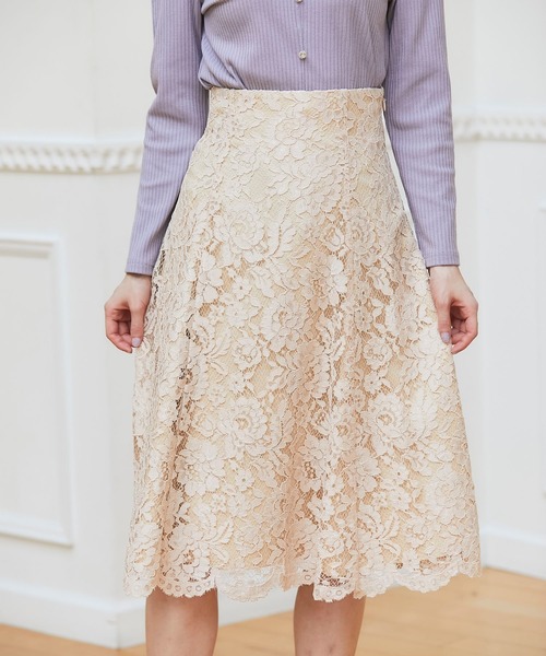 tocco closet(トッコ クローゼット)の「後ろレースアップデザイン総レーススカート(スカート・レディース・ベージュ/ネイビー/グリーン系その他/ラベンダー/ピンク系その他/ブラック・M)」の14枚目の写真