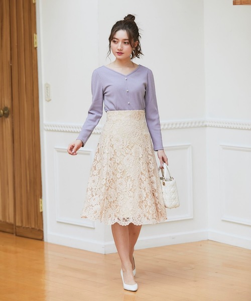 tocco closet(トッコ クローゼット)の「後ろレースアップデザイン総レーススカート(スカート・レディース・ベージュ/ネイビー/グリーン系その他/ラベンダー/ピンク系その他/ブラック・M)」の9枚目の写真