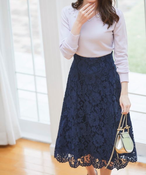 tocco closet(トッコ クローゼット)の「後ろレースアップデザイン総レーススカート(スカート・レディース・ベージュ/ネイビー/グリーン系その他/ラベンダー/ピンク系その他/ブラック・M)」の11枚目の写真